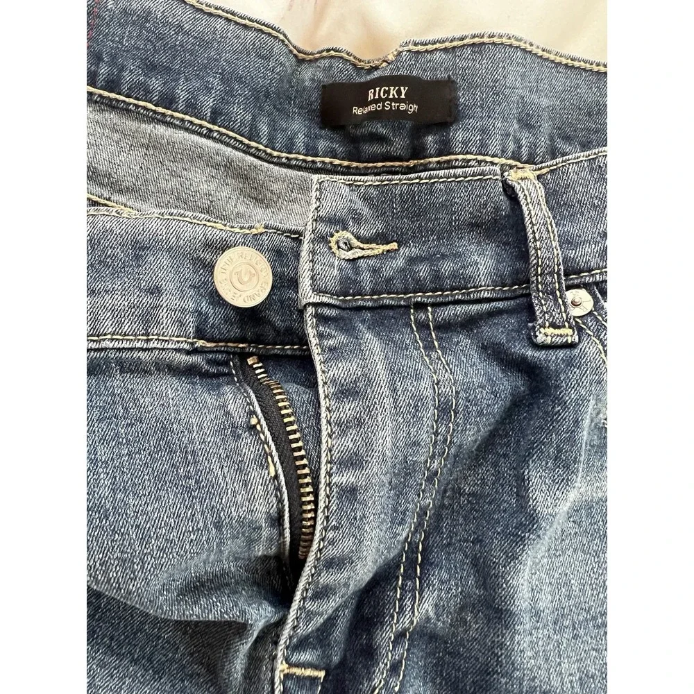 True Religion Ricky Straight Jeans Mens‎ 34x34 Medium Wash Y2K Skater (142)